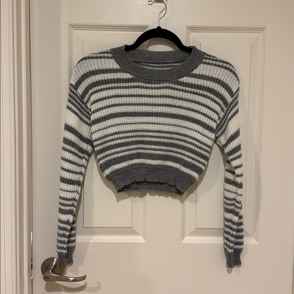 SHEIN Gray and White Striped Sweater